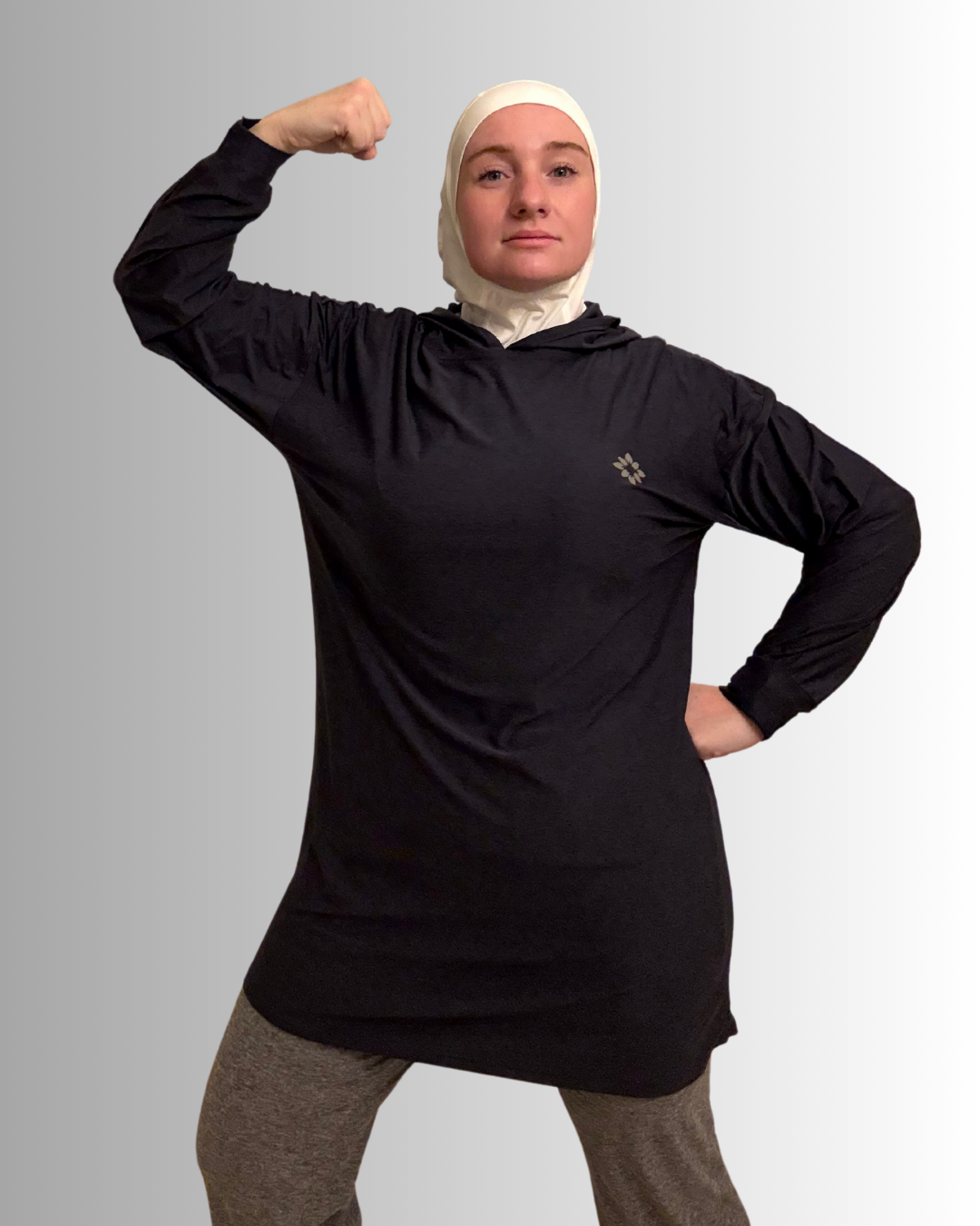 Sport hijab, sports hijab, active hijab, athletic hijab, modest activewear, active hijabi, active muslim, modest athleticwear, modest gymwear, modest sports clothes, modest gym top, modest gym shirt, islamic gym shirt, islamic gym top, loose gym shirt, loose gym top, muslim gym shirt, muslim gym top, hooded gym shirt, hooded gym top