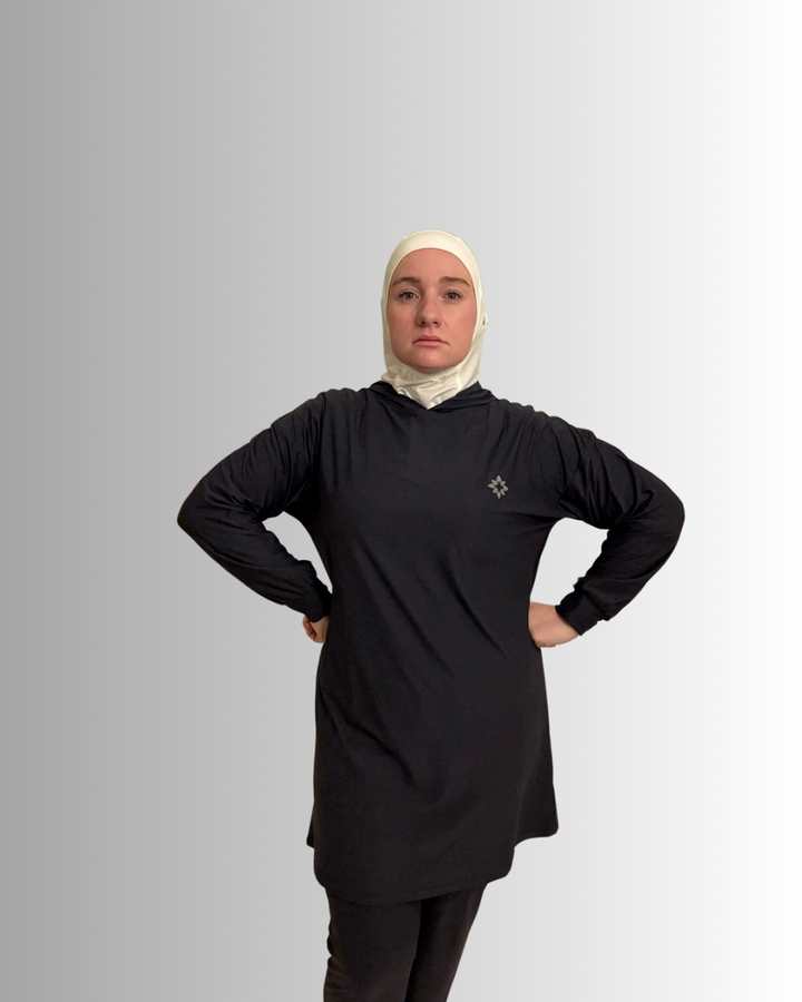 Sport hijab, sports hijab, active hijab, athletic hijab, modest activewear, active hijabi, active muslim, modest athleticwear, modest gymwear, modest sports clothes, modest gym top, modest gym shirt, islamic gym shirt, islamic gym top, loose gym shirt, loose gym top, muslim gym shirt, muslim gym top, hooded gym shirt, hooded gym top