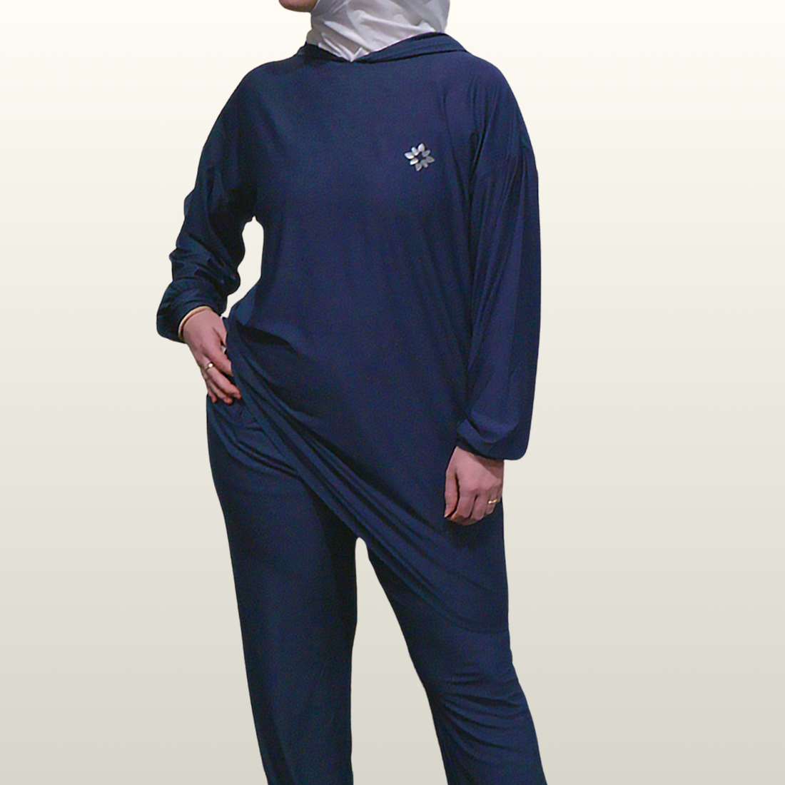 Modest Movement Coord Set – Hooded Top+ Relaxed Workout Pants in Navy